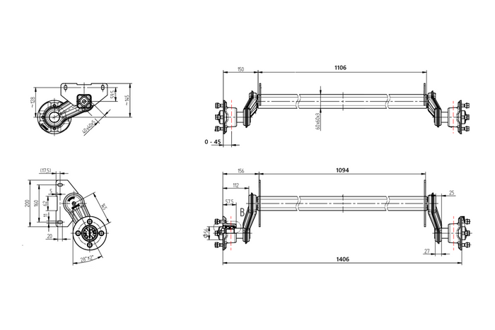 KNOTT VG7-L piduriteta telg paadihaagisele 750kg 1094mm 1406mm 4x100