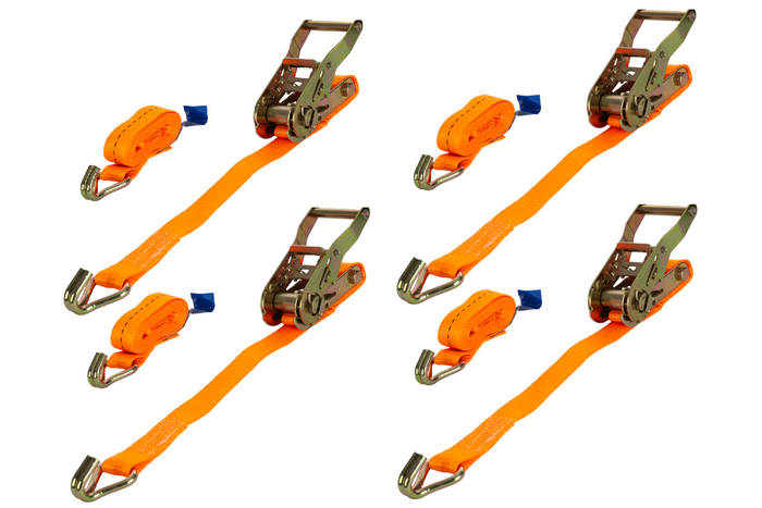 Neljast UNITRAILER 6m/25mm/1t oranžist transpordirihmast koos pingutiga komplekt