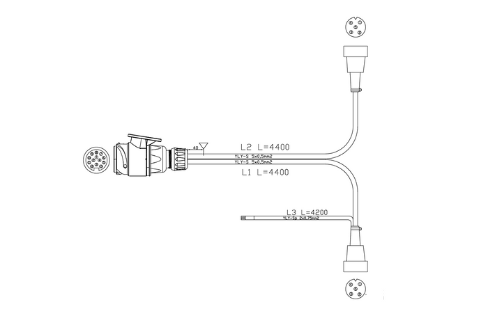 MANTES elektripaigaldis, paadihaagise juhtmestik 4,4 m, 13-kontaktiline pistik, 2x5-kontaktilised bajonettühendused