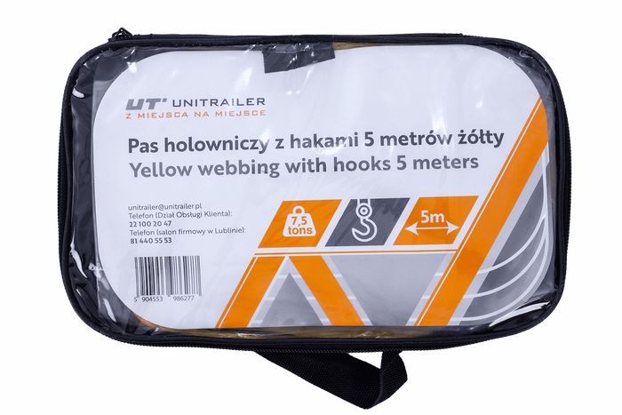 Puksiirköis konksudega UNITRAILER puksiirrihm 5m/50mm/7.5t kollane